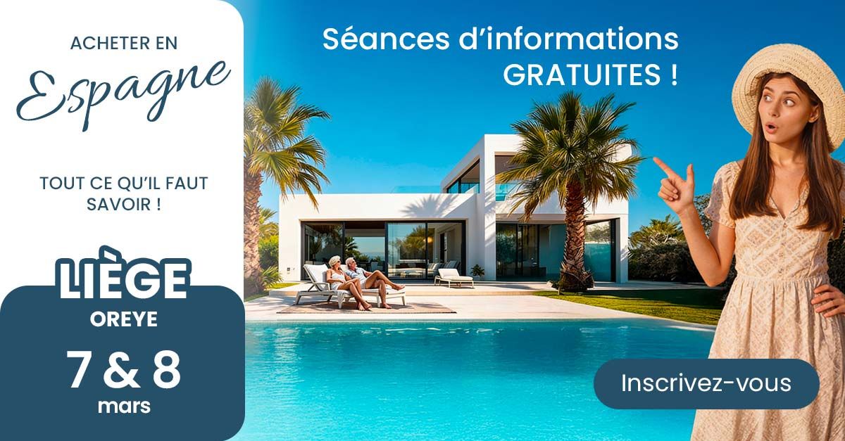 Les premières séance d'info de 2026 à Namur ces 24 et 25 janvier. Toutes les réponses à vos questions MAIS AUSSI les 10 meilleures opportunités pour INVESTIR EN ESPAGNE à l'agence Zapinvest de NAMUR